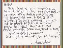 Thank you card from Amanda Krieger